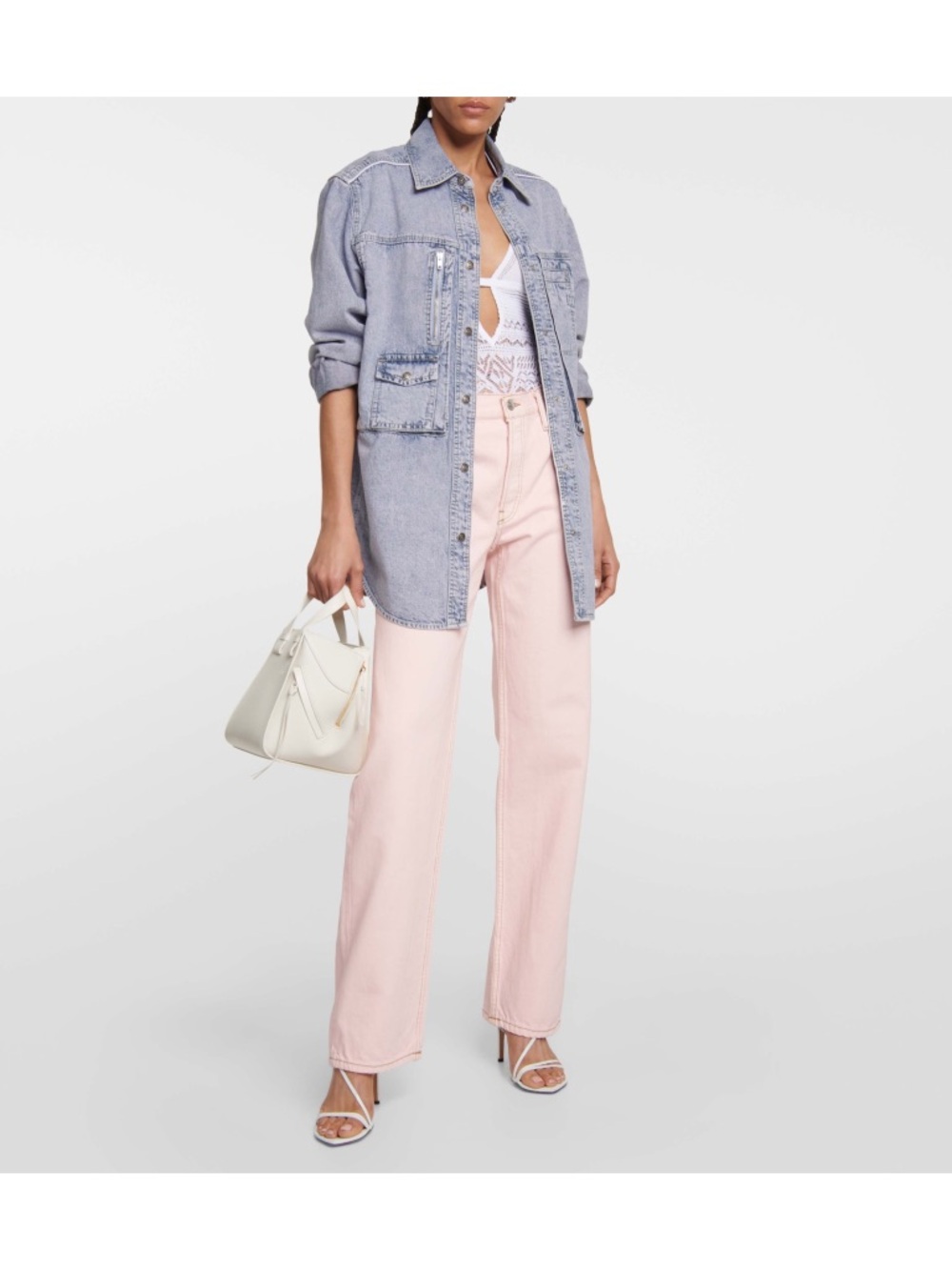 Sz 32 RE/DONE Vtg Inspired Loose Long Wide Leg Denim Jeans In Washed Pink NWT - Picture 7 of 10